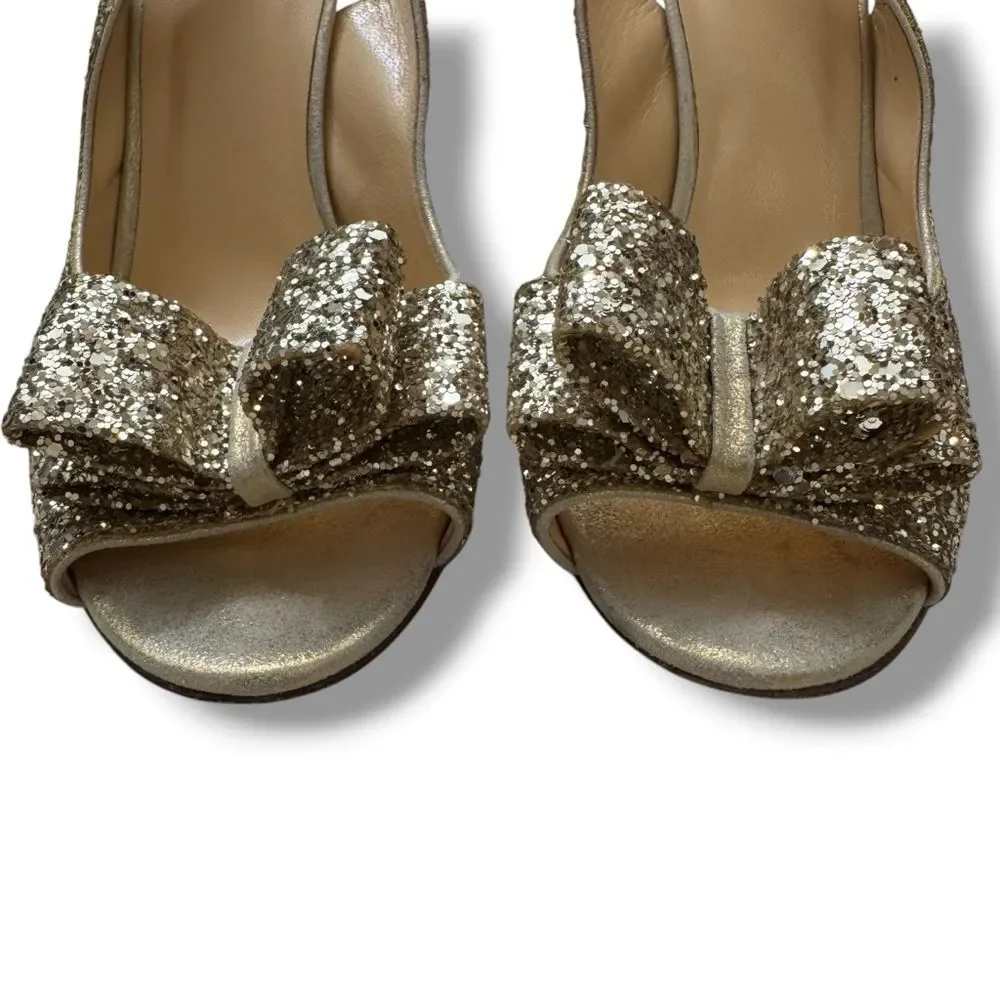 Kate Spade Charm Glitter Slingback Sandals Gold Women’s Size 10 Galm Core